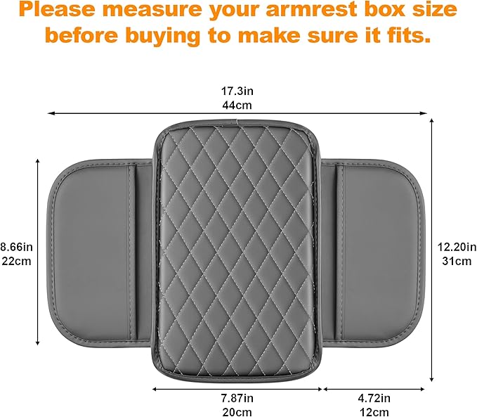 Center Console Cover for Cars Fit for Jeep Grand Cherokee Leather Armrest Covers with 2 Storage Bags(Grey)