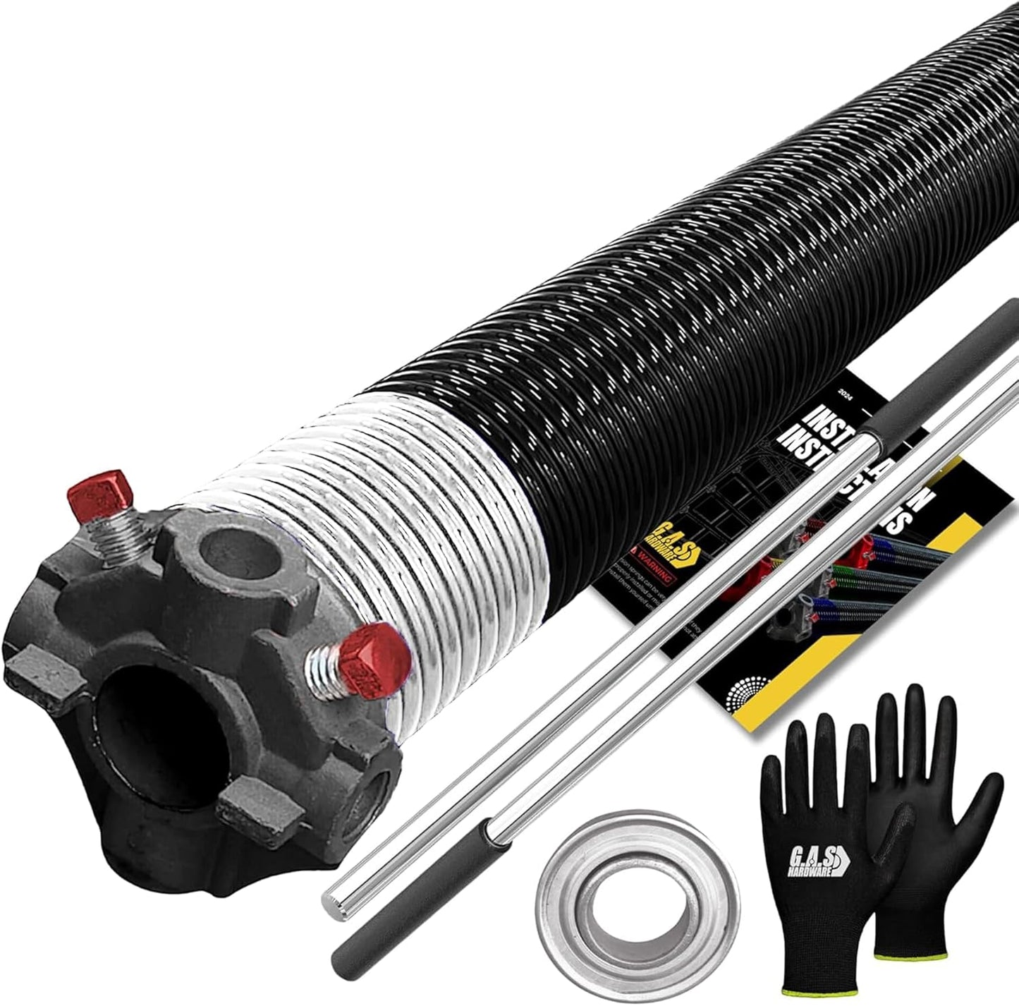 Garage Door Torsion Spring 218x1.75x28 Includes 1” Steel Bearing, Gloves, Manual, and Winding Bars for Right Side of Garage Door Precision E-Coating 5-Year Warranty Min. 30,000 Cycles (Black Cone)