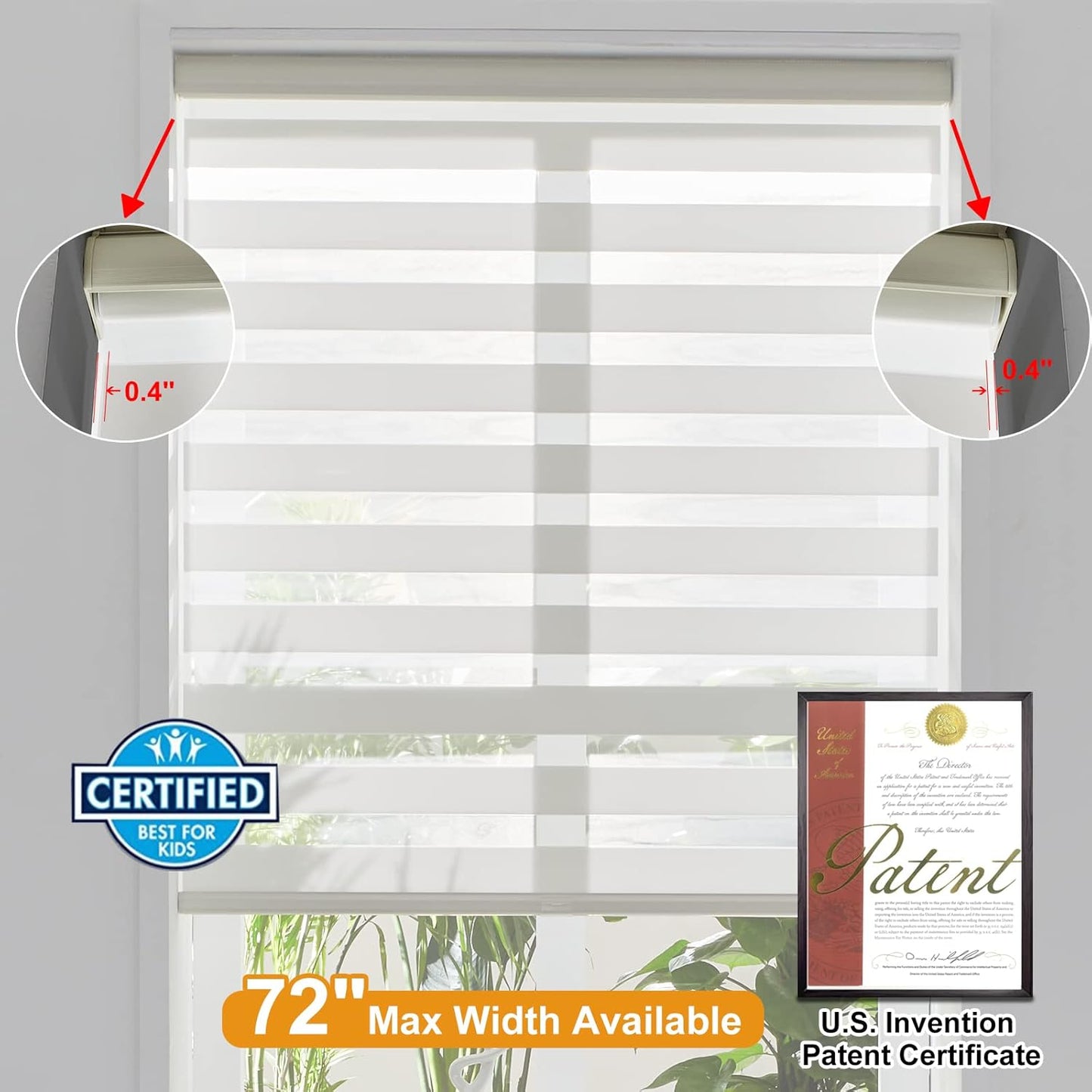 Persilux Cordless Zebra Roller Window Shades Free-Stop Roller Blinds (32" W X 72" H, Cream) Light Control for Day and Night, Light Filtering Sheer Roller Shades for Windows, Easy to Install