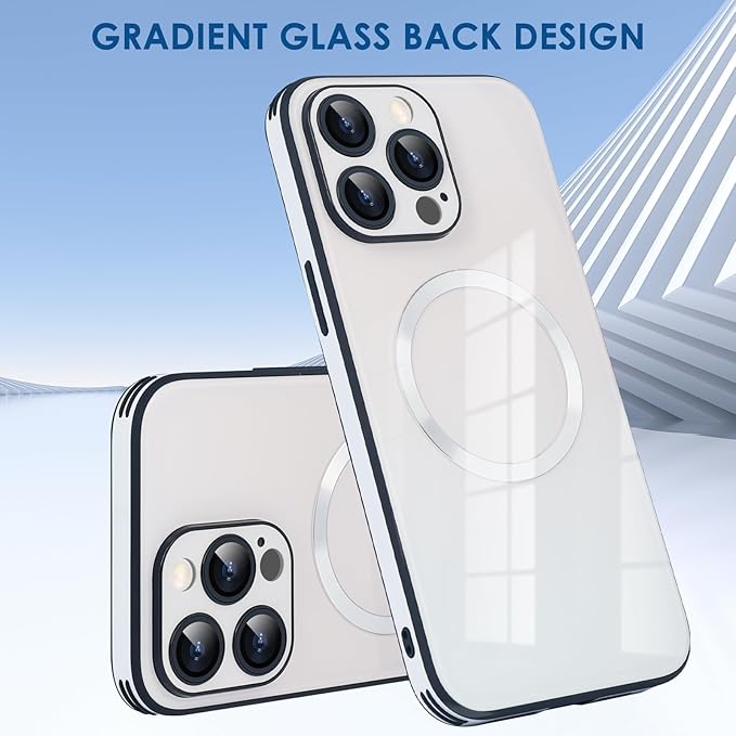 Guppy Compatible with iPhone 16 Pro Case Magnetic, with Full Camera Lens Protector [Compatible with MagSafe] Scratch Resistant Gradient Glass Back Cover Phone Case-White