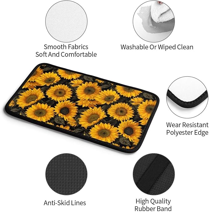 Yellow Sunflower Center Console Cover Vintage Flower Armrest Lid Protector Floral Middle Console Cushion Interior Accessories