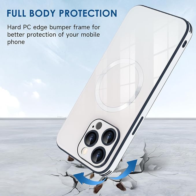 Guppy Compatible with iPhone 14 Pro Max Case Magnetic, with Full Camera Lens Protector [Compatible with MagSafe] Scratch Resistant Gradient Glass Back Cover Phone Case-White