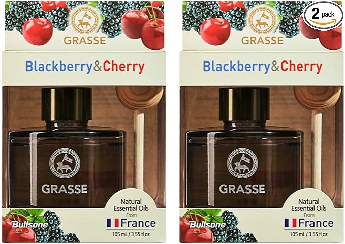 Bullsone Grasse Diffuser, Natural Car Air Fresheners, Luxury Car Perfume - Black Berry & Cherry Scent (2 Pack)