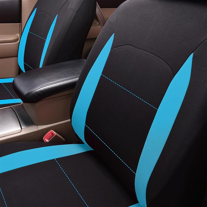 Flying Banner Car Seat Covers Front Seats Rear Bench Polyester car seat Protectors Easy installations Rear Bench Split Classic Man Lady Truck (Full Set - Low Back - Combo Pack, Black Mint Blue)