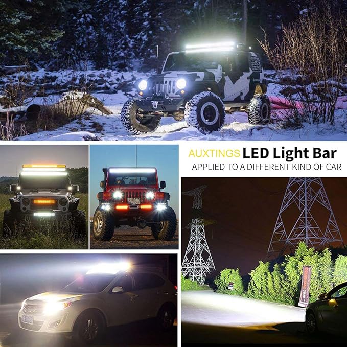 AUXTINGS 22 inch 120W Curved Double Row LED Light Bar Work Light Spot Flood Beam with Wiring Harness kit Switch for Trucks Tractor 4X4 Jeep Boat Off Road Auto Fog Driving Lamp 12V 24V Waterproof IP67