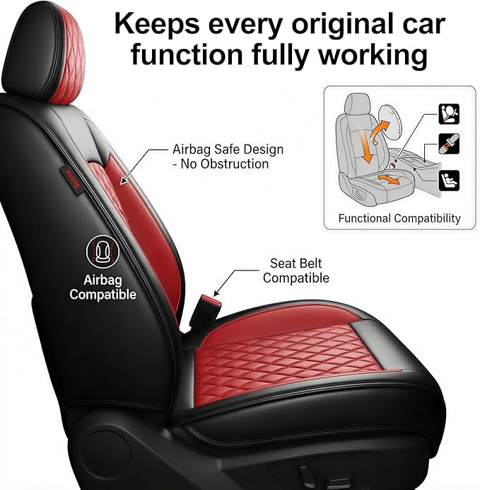 Fit for Equus Seat Covers Compatible with Hyundai Equus 2011-2016 - Waterproof Breathable Leather Automotive Seat Cushions Protector,Airbag Compatible,Only 2 Front seat Covers(Red)