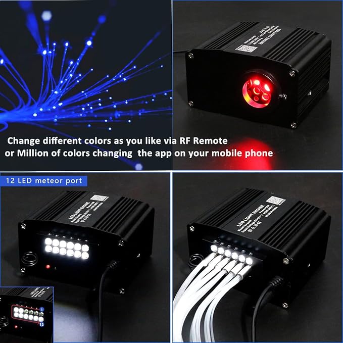 AZIMOM 2-in-1 Twinkle Meteor Fiber Optic Starlight Headliner 450pcs 0.03in 9.8ft Twinkle Stars+240pcs Shooting Star Sound Mode APP& Remote Control Starlight Meteor Kits for Car Home Ceiling