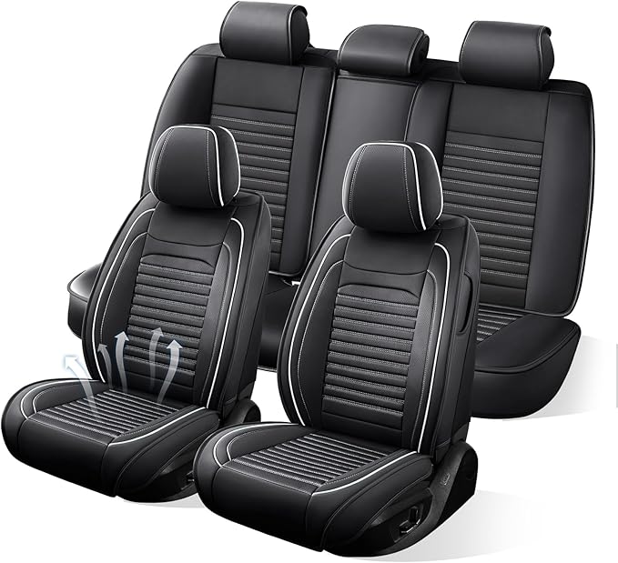 Car Seat Covers Full Set Fit for Toyota Prius 2001-2026, Premium Faux Leather Car Seat Protector, Breathable, Anti-Slip, Comfortable & Durable (Black&White,Full Set)