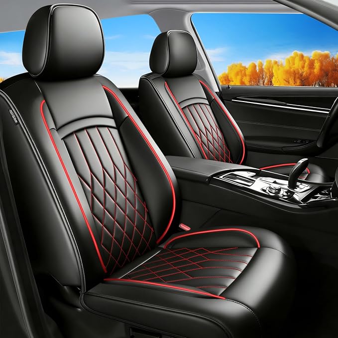 Fit Ioniq Car Seat Covers for Hyundai Ioniq 2017-2026 - Premium Leather, Waterproof, All-Weather, Airbag Compatible, Breathable, Easy Install,Only 2 Front seat Covers,Redline