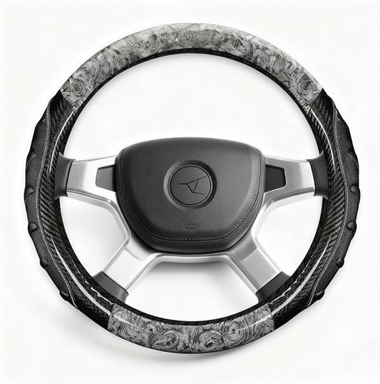 Heavy Duty Truck Steering Wheel Cover 17.5-18 Inch, Carbon Fiber with Anti-Slip Grip, X-Large Wheel Protector for Commercial Semi-Trucks, Buses and RVs (Gray/Black)