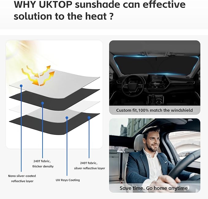 Sun Shade Sunshade for Lexus ES 2019-2024 2025 ES250 ES300h ES350 Windshield Cover, 4-Layers Sun Shield 250T Silver Coating Sun Visor Foldable Window Shade Blocks UV Rays Car Accessories