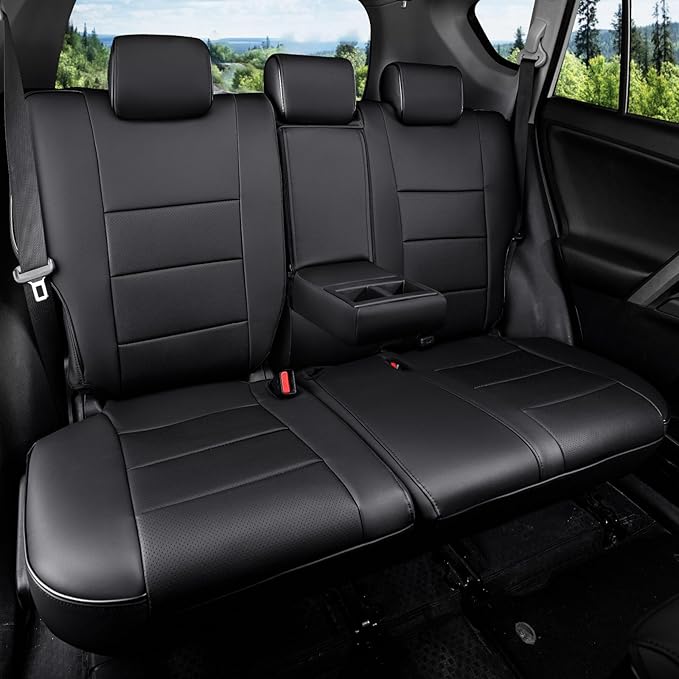 HKZ Fit RAV4 Hybrid Car Seat Cover Set for 2013 2014 2015 2016 2017 2018 Toyota RAV4 Hybrid-Leather(Black)