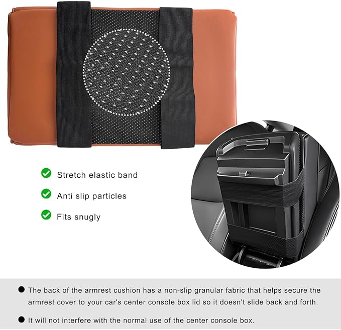 Car Center Console Armrest Pillow, 14"×8.3" Waterproof Leather Armrest Box Cover with Cup and Phone Holder, Soft Memory Foam Arm Rest Console Pad Protector for SUV Truck (Brown, Embroidery)