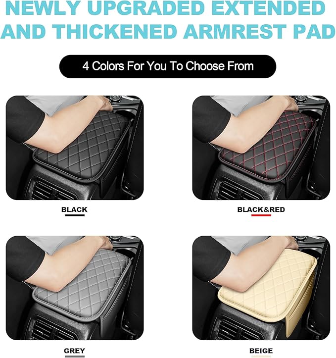 Center Console Cover Fit for Kia Sportage 2005-2025 with 2 Storage Bags Waterproof Leather Quilted Pattern Car Armrest Cover Cushion Anti - Slip(Black&Red Line)