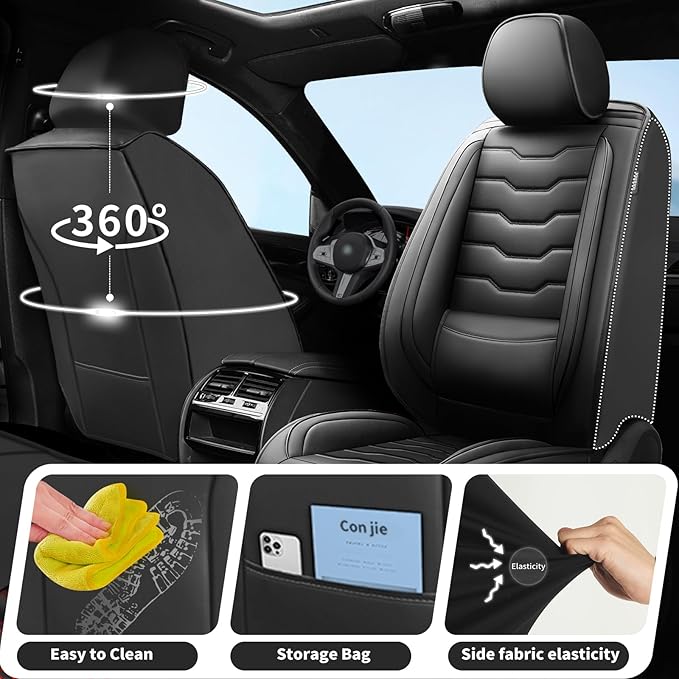Fit Juke Car Seat Covers Compatible with Nissan Juke 2012-2015 2016 - Full Set Premium Leather， Waterproof Breathable， All-Weather Seat Cushion Protecto&Airbag Compatible（Full Set,Black