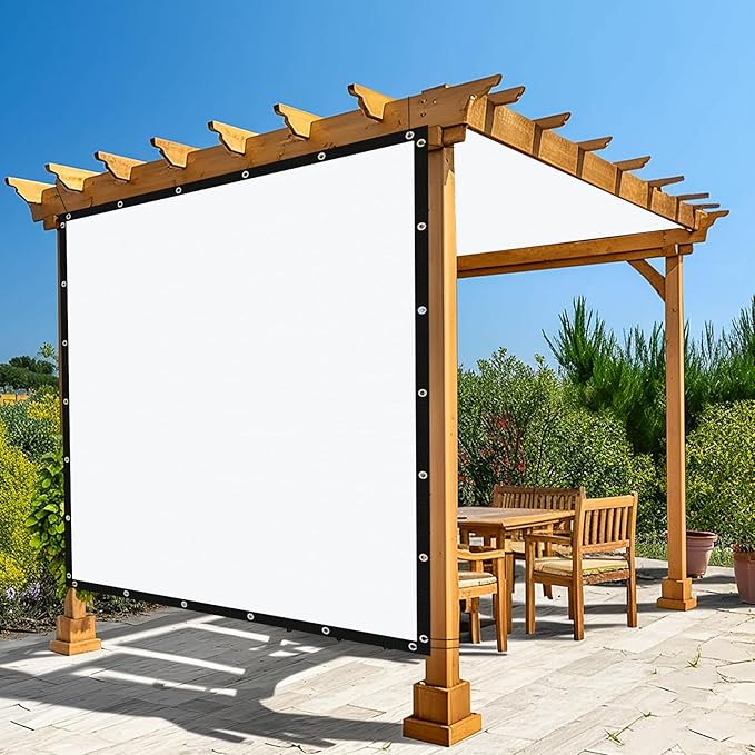 Amagenix 90% Pergola Shade Cover 7' X 11' Sun Shade Cloth with Grommets for Outdoor Garden Patio Porch, Commercial Grade 200 GSM - Cable Zip Ties Included (We Customized) GN108, White