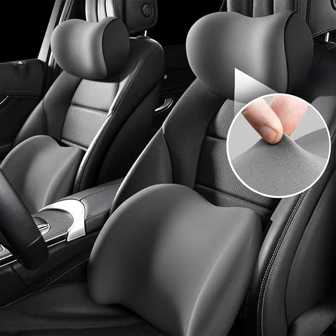Ergonomic Car Seat Headrest & Lumbar Cushion, Ergonomic Car Seat Headrest Neck Rest Cushion Lumbar Support Pillow (Pink)
