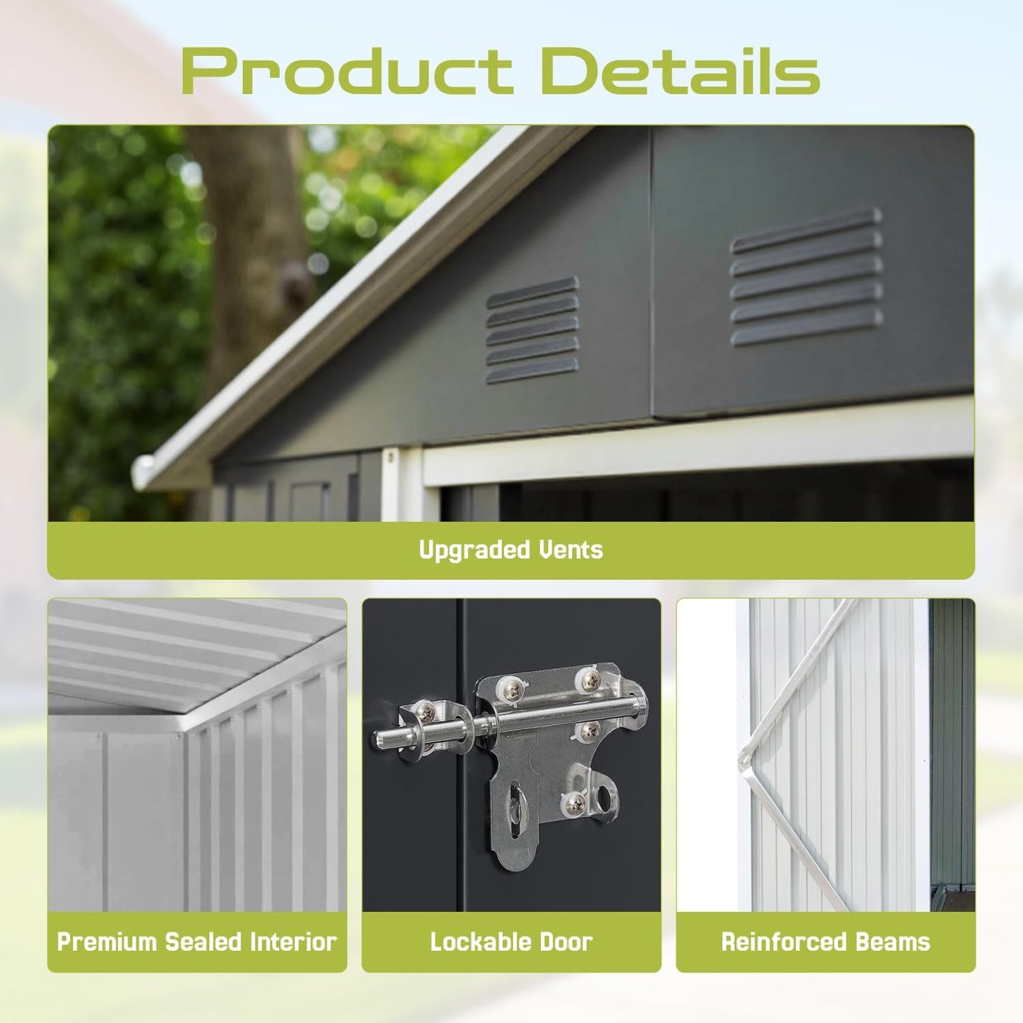 8 x 6 FT Outdoor Storage Metal Shed, Bike Garden Tool Shed with Slooping Roof, Lockable Doors and Aluminum Frames, Shed Easy to Assemble for Garden, Patio, Lawn, Brown