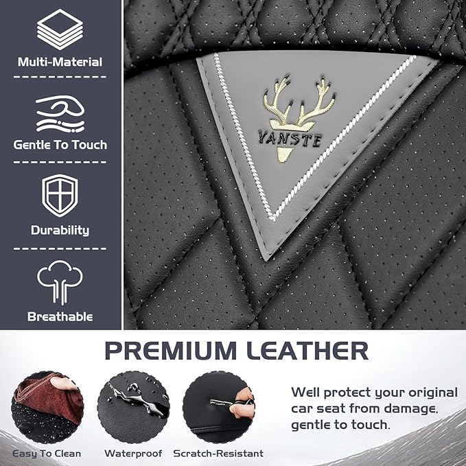 Truck Seat Covers for Toyota Tundra 2008-2026, Waterproof Premium Leather Full Coverage Car Seat Cover, Muscle Sport Style Auto Interior Seat Cover Sets (Front Set/Gray Black)