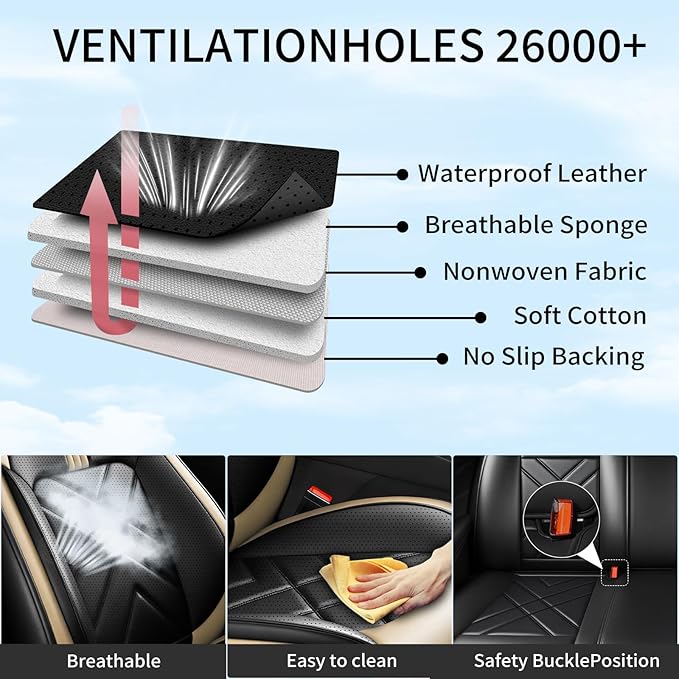 CX-50 Car Seat Covers Fit for Mazda CX-50 2023-2026, Full Coverage Premium Leather Waterproof Breathable Seat Covers, Automotive Seat Protectors, Airbag Compatible(2 Front Seats, Black Beige)