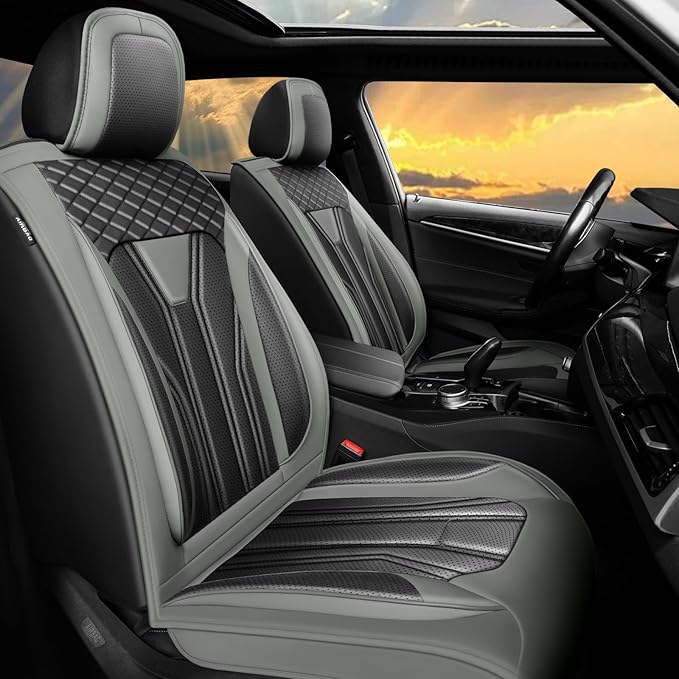 Fit Frontier Car Seat Covers Compatible with Nissan Frontier 2010-2025 2026 - Full Set Premium Leather， Waterproof Breathable， All-Weather Seat Cushion Protecto&Airbag Compatible （Gray & Black