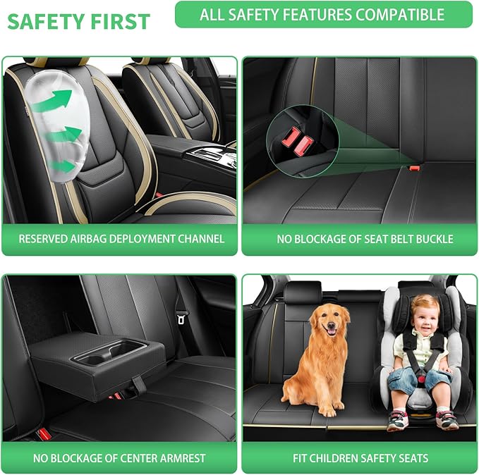 Fit Yaris Car Seat Covers for Toyota Yaris 2008-2018 2019 2020-Upgraded Premium Waterproof & Breathable Leather,Airbag Compatible,All-Weather Seat Cushion Protector,2 Front/Black-Beige