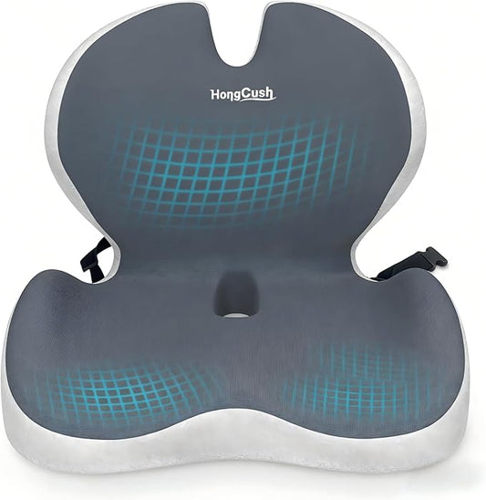 Lumbar Support Seat Cushion: Ultimate Support for Office & Car - Relieve Back Pain & Sciatica with Ergonomic Memory Foam, Adjustable Strap Included