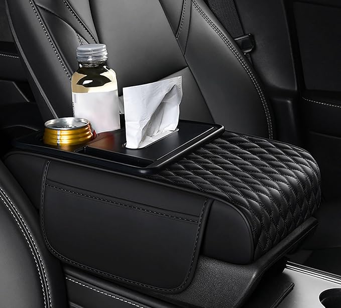 Car Armrest Center Console Cover for Acura Integra 2022–2025, Center Console Pad with Cup Holder, Multifunctional Armrest Cushion,B Black