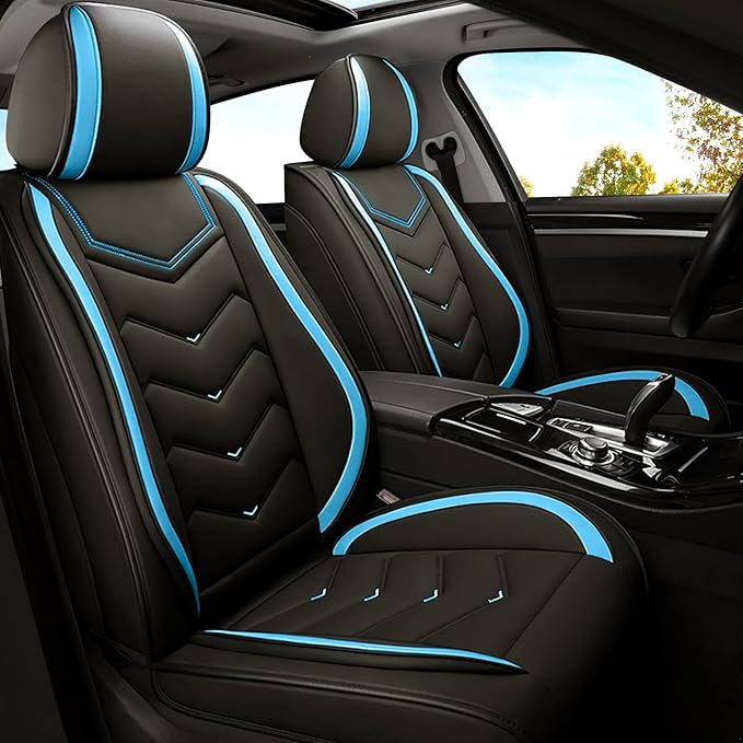 Car Seat Covers for Ford Expedition 2000-2026, Premium Nappa Leather Car Seat Cover, Stylish Sport Seat Covers， Automobile Seat Cover Sets.(Standard 2 Seats/Black Blue)
