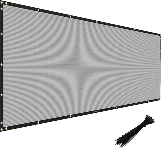 Windscreen4less Privacy Fence Screen Heavy Duty Windscreen Fencing Mesh Fabric Shade Net Cover with Brass Grommtes for Outdoor Wall Garden Yard Pool Deck, 8'x16' Light Gray