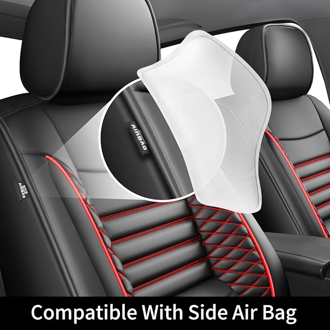 Fit Fj Cruiser Car Seat Covers for Toyota Fj Cruiser 2007-2013 2014 - Upgraded Premium Waterproof & Breathable Leather,Airbag Compatible, All-Weather Seat Cushion Protector (2 Front/Black+Red)