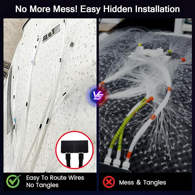 Split Starlight Headliner Kit - 1600pcs 0.02in 4.9ft Fiber Optic RGBW Star Lights for Car with 8 Light Heads 16W Engine Easy to Hide,Flexible Wiring,APP/Remote Control for Car Roof Ceiling