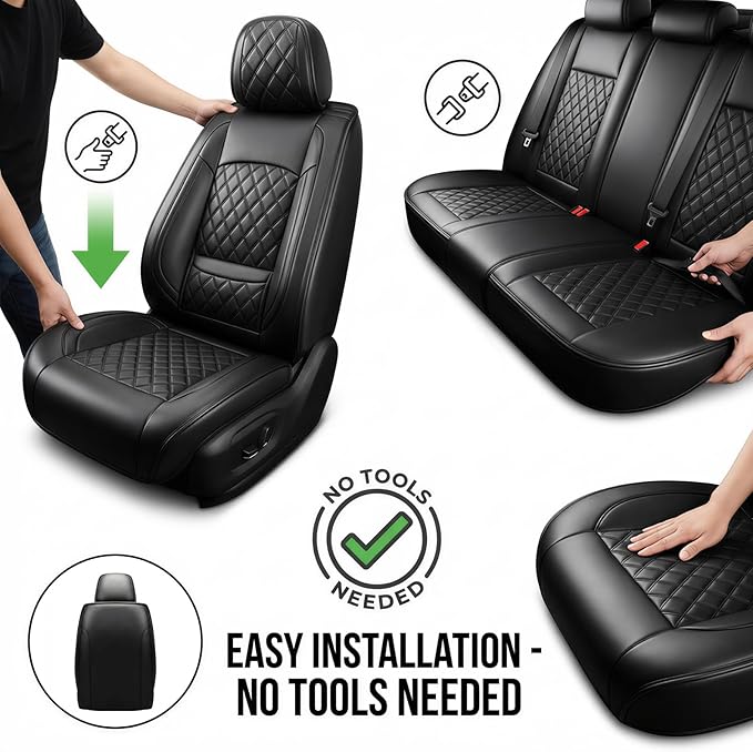 Fit TL Car Seat Covers for Acura TL 2004-2014 - Premium Leather, Waterproof, All-Weather, Airbag Compatible, Anti-Slip, Breathable, Easy Install, Seat Protectors, Full Set, Black