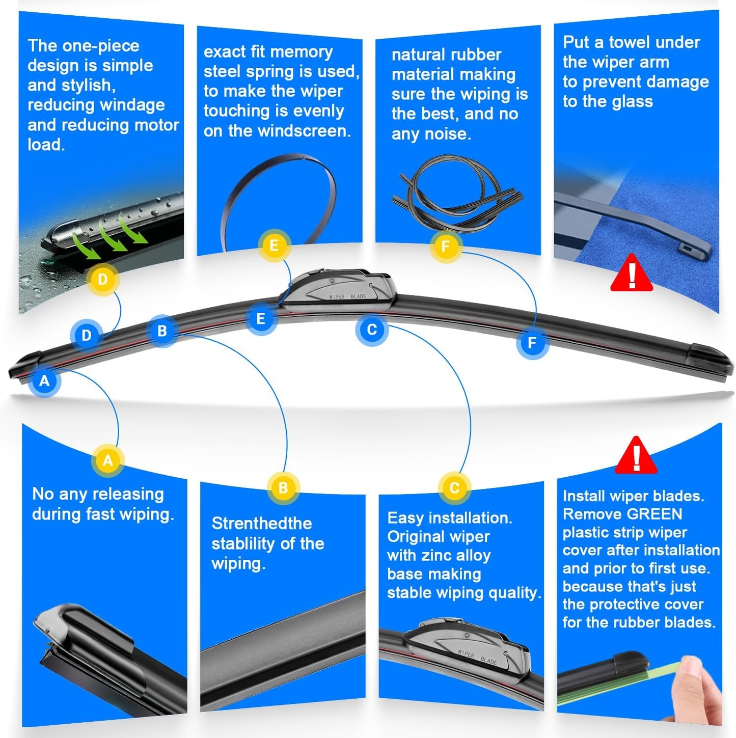 Windshield Wiper Blades Replacement for Toyota Highlander 2008-2019 Original Factory Quality Front Rear Wipers Blade Set for My Car - 26" 20" 12" (Pack of 3)
