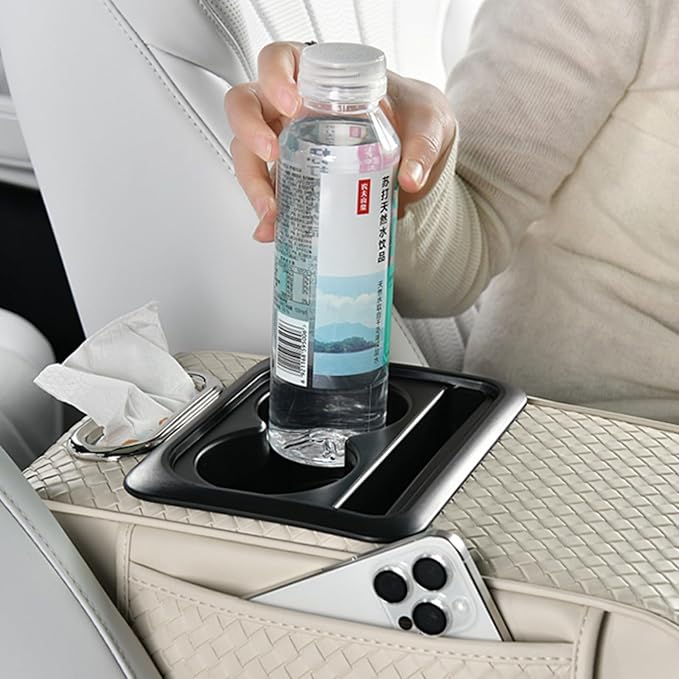 Car Armrest Cushion Cover Car Center Console Memory Foam Booster Pad with Storage Pocket and Tissue Hole for Sedan Vehicle (Cupholder - Green, 13.39 * 7.68 * 2.95'' / 34 * 19.5 * 7.5cm)