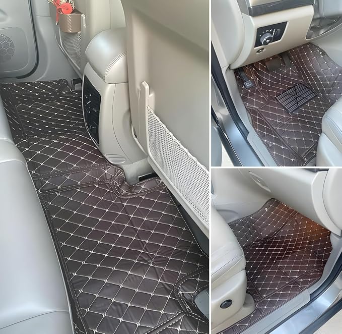 Customize Car Floor Mats for 99% Sedan SUV Sports Car All Weather Leather Full Coverage Waterproof Non-Slip Vehicle Lining Pads (Light Brown)