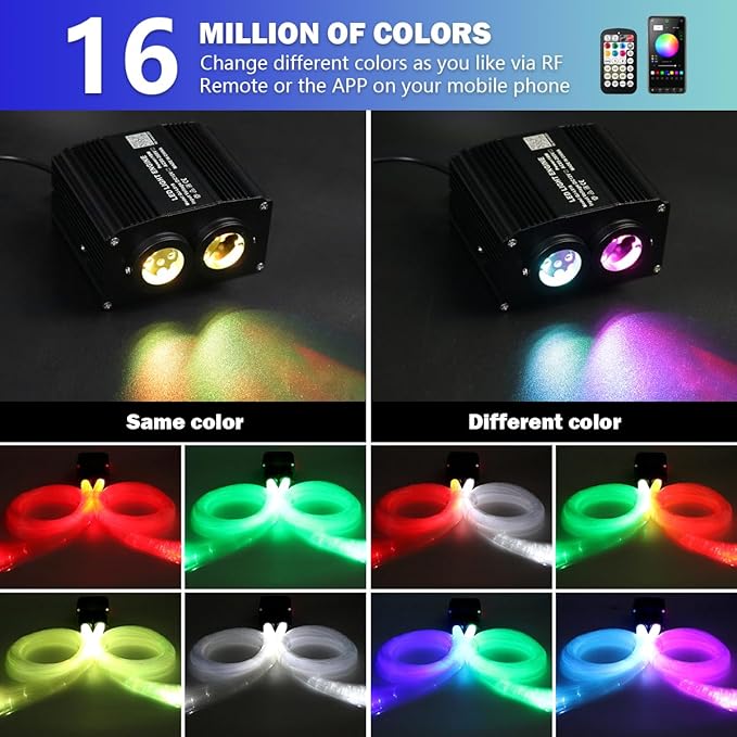 AMKI Dual Color 18W Twinkle&Meteor Starlight Headliner Kit 1000pcs 0.03in 9.8ft+240pcs Pure White Shooting Star,Updated 2 in 1 Starlight Box RGBW Sound Activated Mode for Car Home Decor