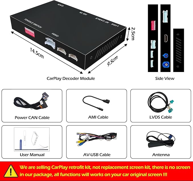 Wireless CarPlay Android Auto Mirroring Upgrade Retrofit Kit, USB Stick Playback, Compatible with Audi A6 A7 C7 2012-2015 with MMI 3G+ Version
