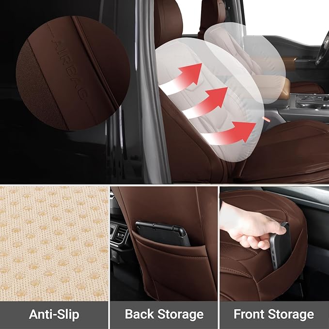 Coverland Custom Fit Car Seat Covers for SUV Compatible with [Fiat 500L, Ford Bronco Sport, Honda Pilot] Premium Water Resistant Leather Non-Slip Interior Protector [Front Dark Brown - Size Chart A17]