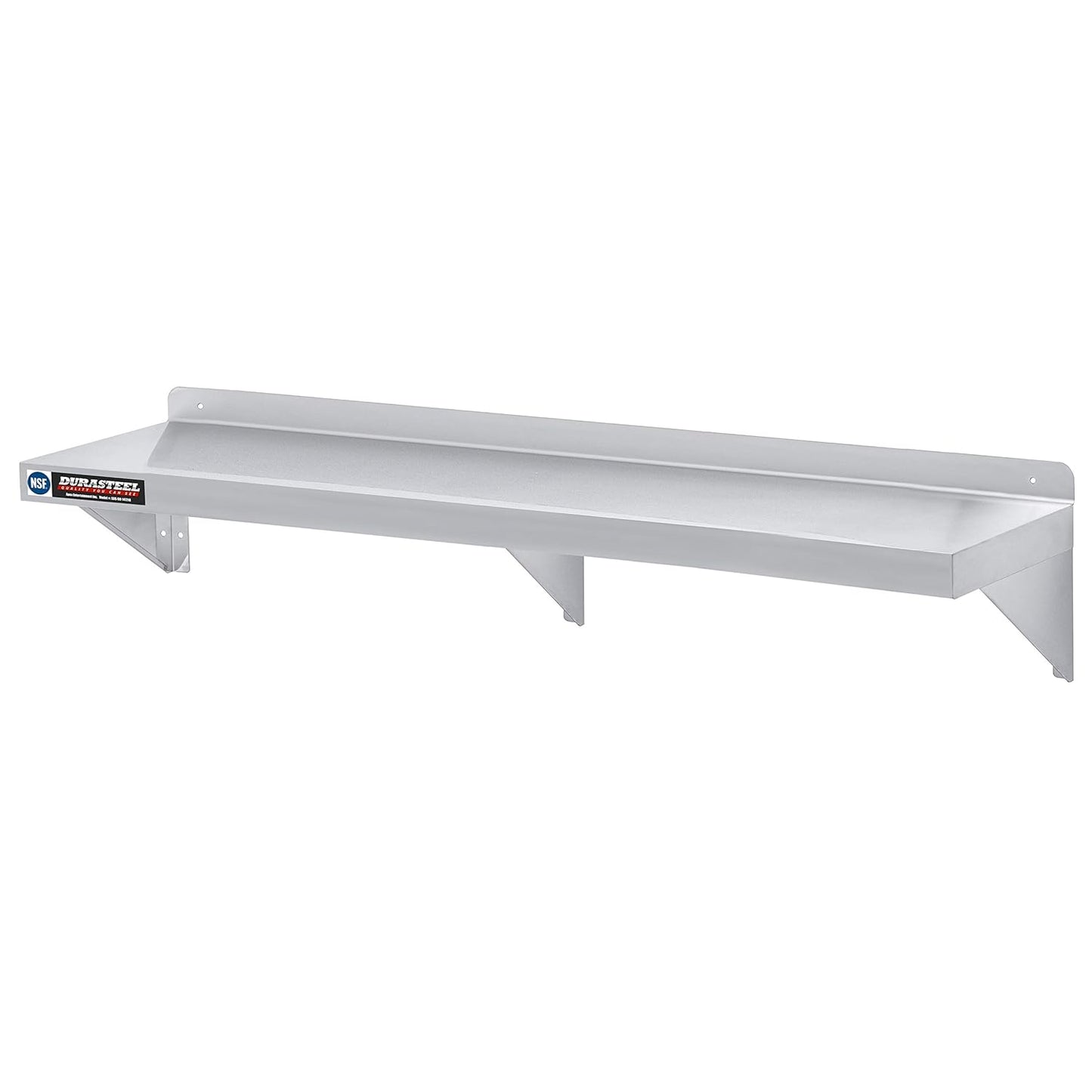 DuraSteel Heavy Duty Wall Mount Shelf - 72" Wide x 14" Deep Classic Stainless Steel Wall Floating Shelves - NSF Metal Storage Wall Shelves - For Commercial Kitchen, Laundry Room, Garage, Food Truck