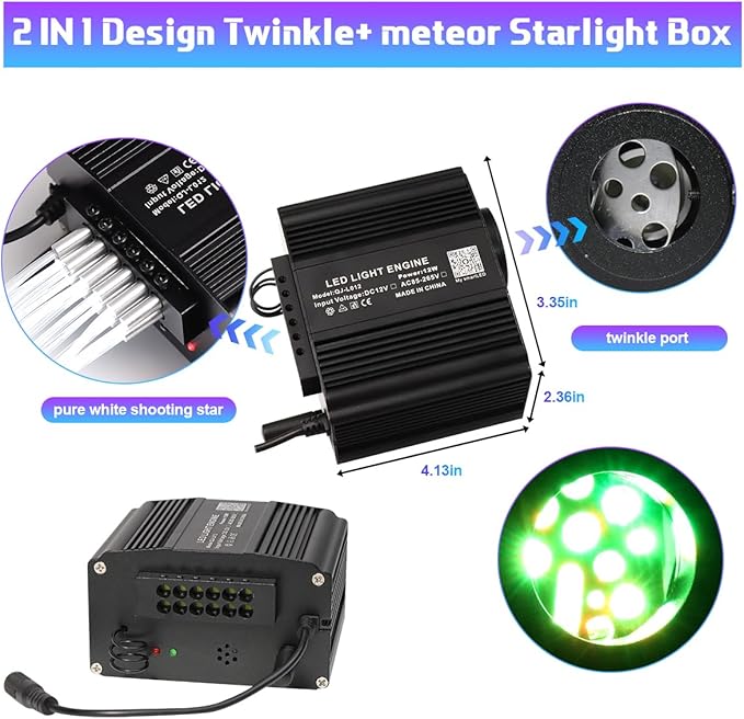 AMKI 550pcs 0.03in 13.1ft Twinkle Starlight Headliner Kit, Updated 2 in 1 Twinkle+Meteor Fiber Optic Light Box RGBW Sound Activated Mode for Car& Home Decoration, 240pcs Pure White Shooting Star