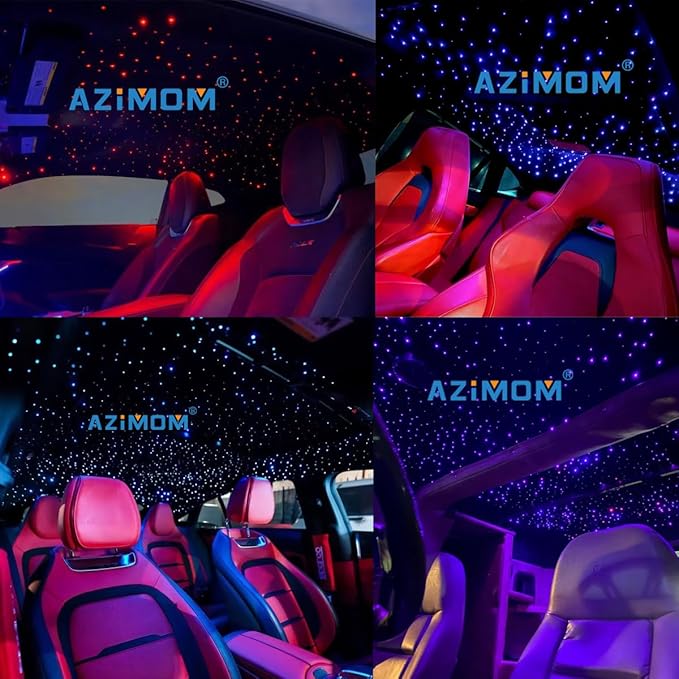 AZIMOM Bluetooth 16W RGBW Fiber Optic Lights Star Ceiling Lighting Kits 450pcs 0.03in 9.8ft Music Sound Activated APP Remote Control Car Home Headliner Decor