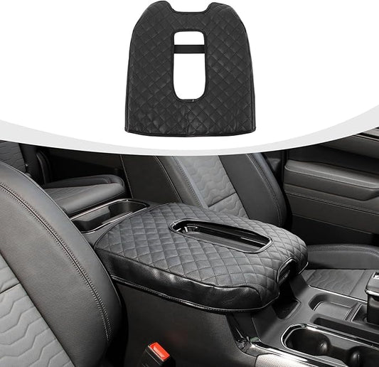 Armrest Pad Cover, Center Console Cover Leather Cushion Pad Compatible with 2019-2023 Chevy Silverado & GMC Sierra, Black