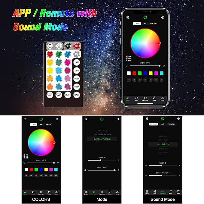 CHINLY 16W 550pcs 13.1ft 0.03in Bluetooth APP/Remote RGBW LED Fiber Optic Star Ceiling Lights Kit +Adapter+Cigarette Lighter for Car/Home Theater