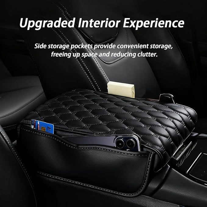 Car Center Console Cover for Honda Passport 2019 2020 2021 2022 2023 2024 2025, Thick Armrest Cushion Pad with Side Storage Pockets, Center Console Protector, Arm Rest Cover