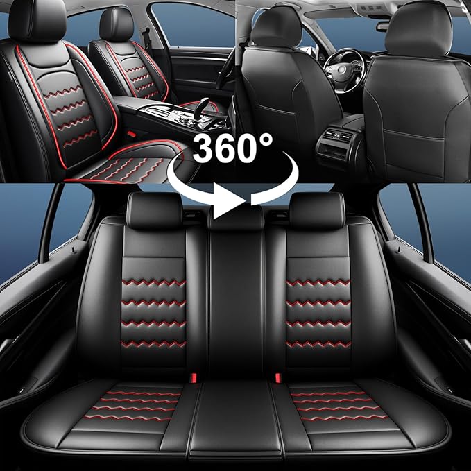 CX-5 Seat Covers Custom Fit for Mazda CX-5 2013-2025 2026, Full Coverage Leather Waterproof Breathable Seat Covers, Automotive Seat Protectors, Airbag Compatible(Full Set Seats, Red & Black)