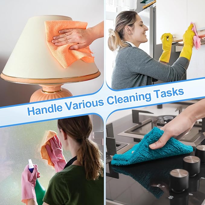 HARFINGTON 4 Pack Microfiber Cleaning Cloth, 63" x 24" Multi-Functional Cleaning Towels Reusable Absorbent Rags for Car Wash Kitchen Household Window Clean, Brown