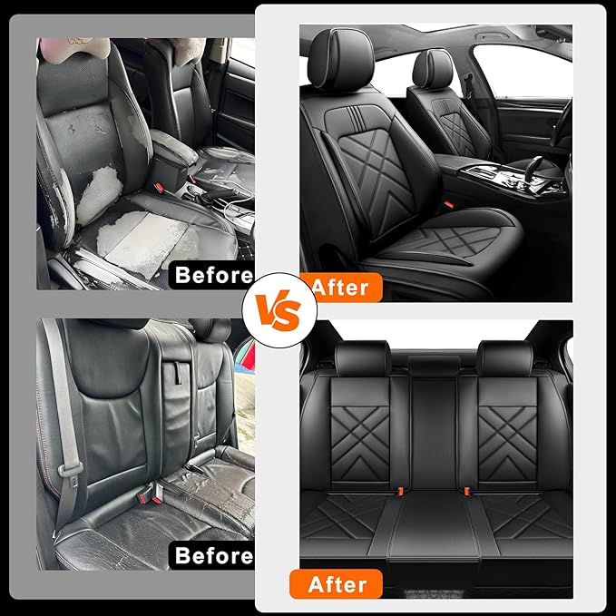 CX-3 Car Seat Covers Custom Fit for Mazda CX-3 2016-2021, Full Coverage Premium Leather Waterproof Breathable Seat Covers, Automotive Seat Protectors, Airbag Compatible(Full Set Seats, Black)