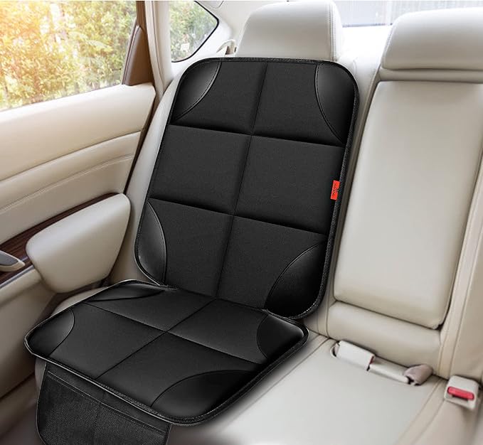 XHYANG Car Seat Protector 1 Pack Car Seat Cushion Mat Thickest Padding,Waterproof 600D Fabric Car Seat Covers for Non-Slip Backing Mesh Pockets for Baby and Pet (Beige, 2 Pcs)