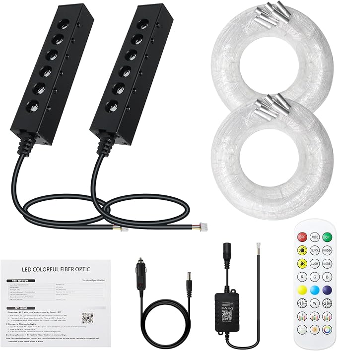 WEBUPAR 2PCS 3.2W 6LEDs Meteor Starlight Headliner Kit, 480pcs 0.01in 6.56ft, RGBW Shooting Stars Fiber Optic Lights with Bluetooth APP Control for Car/Home Theater